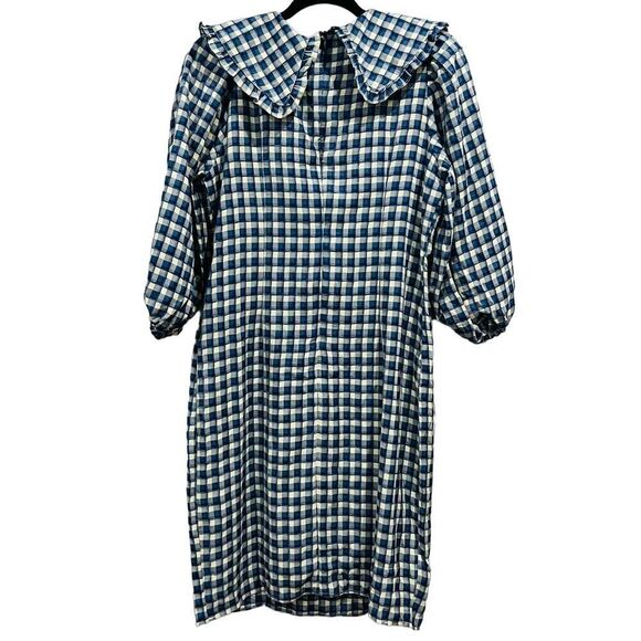 JessaKae Jessy Jane Collar 3/4 Puff Sleeves Blue Check Dress Size Medium - Picture 3 of 7